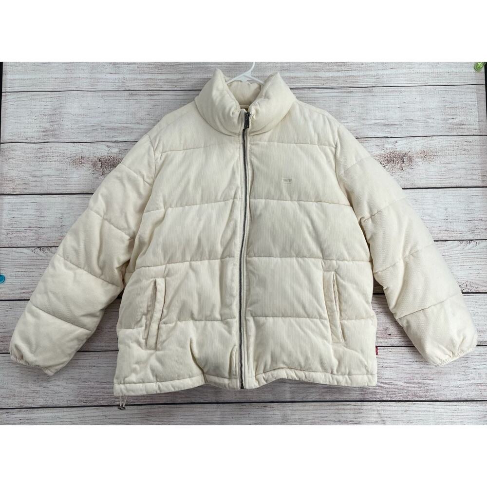 Levi's Corduroy Insulated Puffer‎ Jacket Women's Size XXL Cream Full Zip